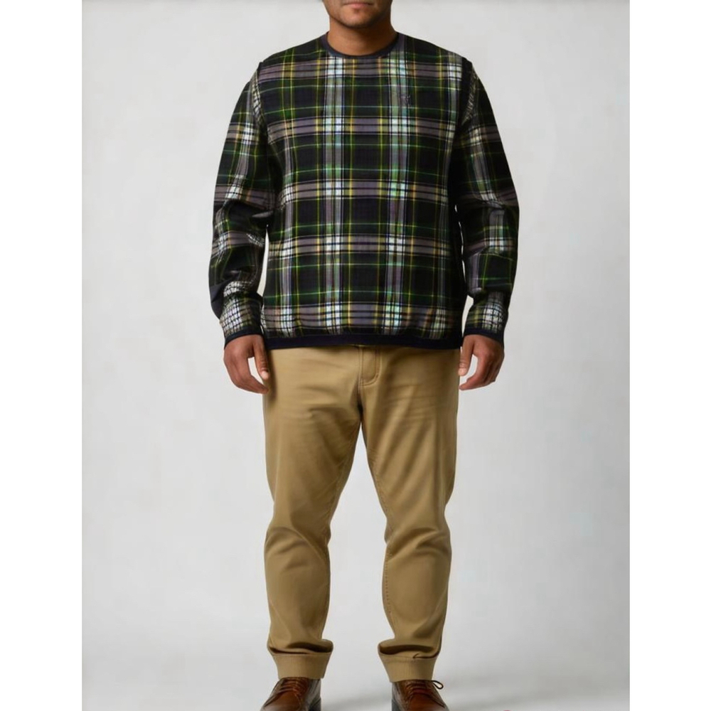 Men's Bugle Boy Plaid Pullover XXL Blue Green Golf Performance Outdoor Polyester